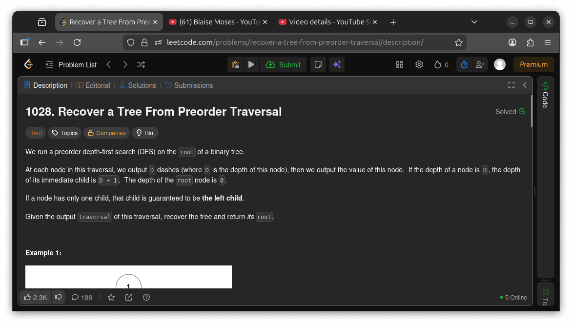 LeetCode 1028(Hard): Recover a Tree From Preorder Traversal