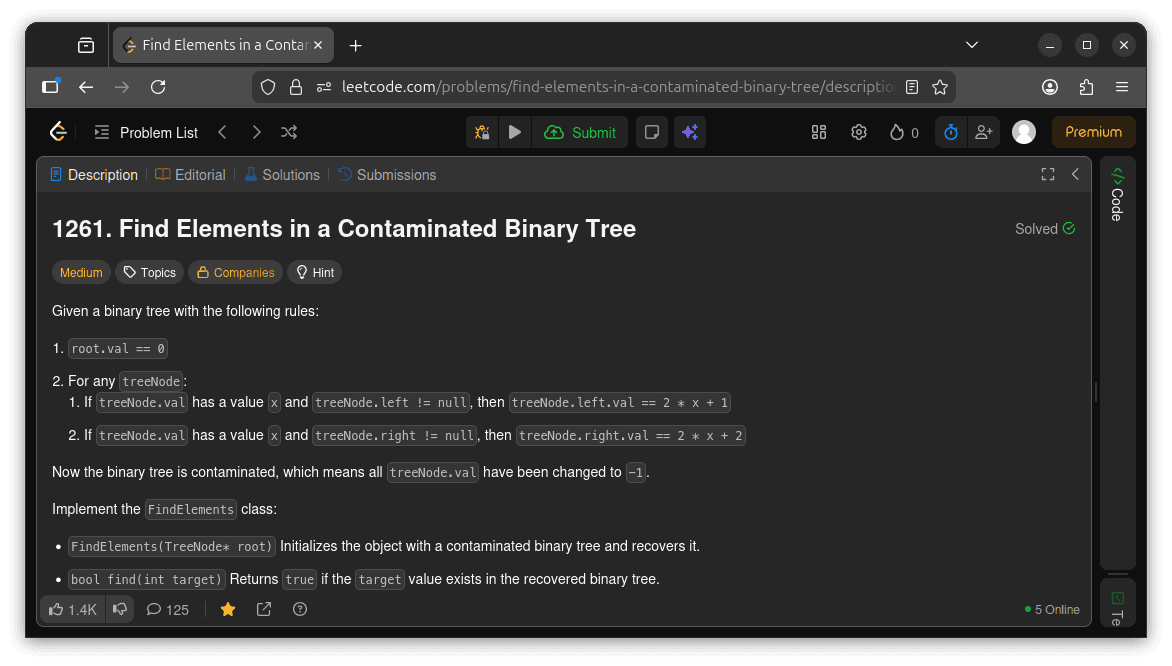 LeetCode 1261 (Medium): Find Elements in a Contaminated Binary Tree