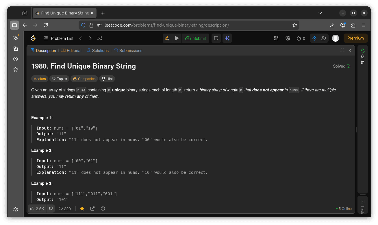LeetCode 1980 (Medium): Find Unique Binary String